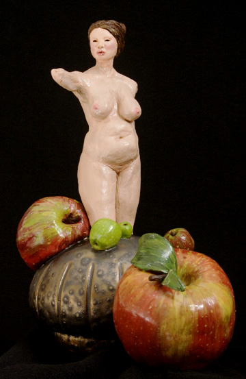Lady and Apples, Ceramic Sculpture by Heather Cornelius